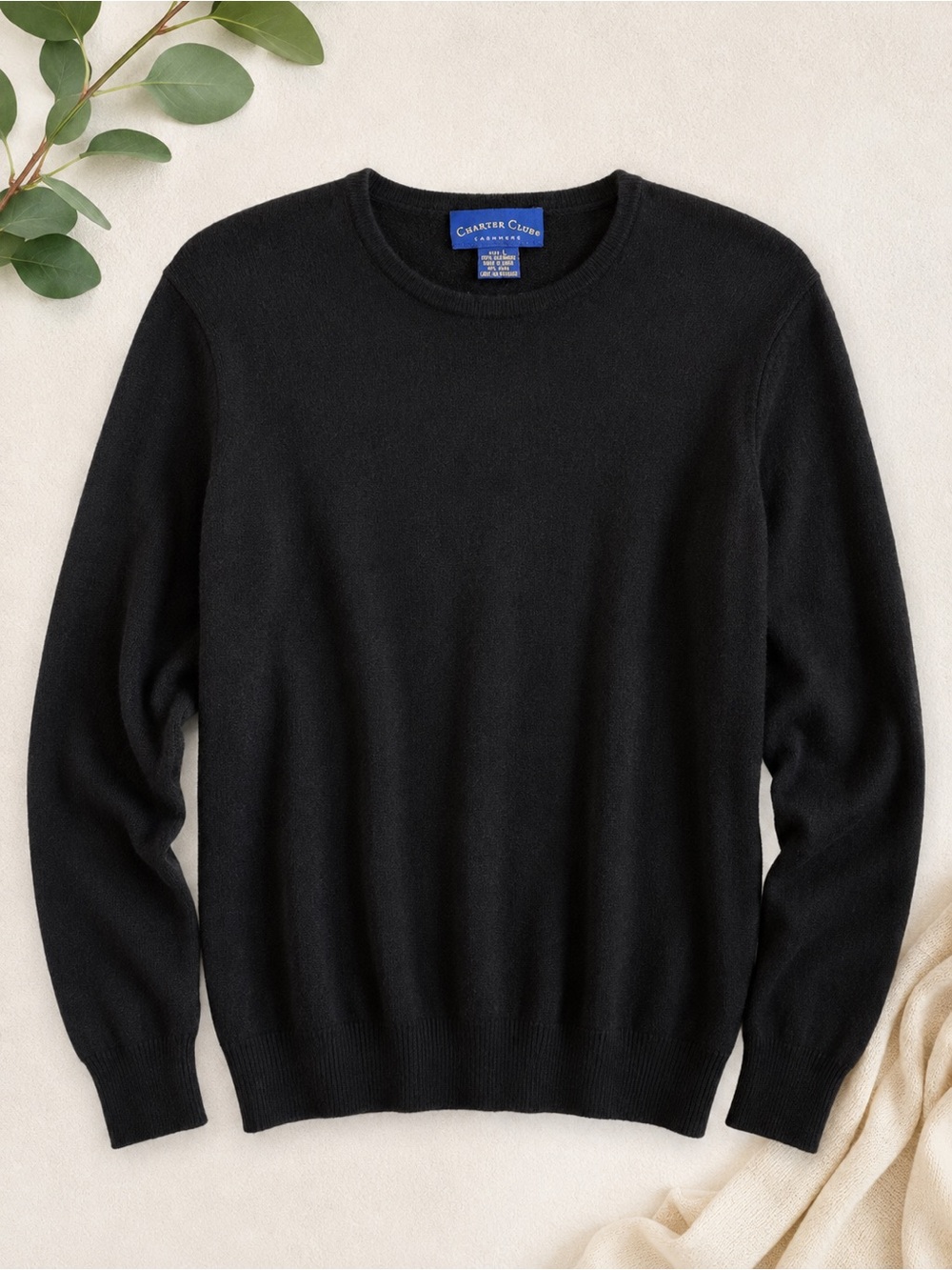 Charter Club Cashmere 100% Cashmere Sweater L Black Quiet Luxury Classic J20